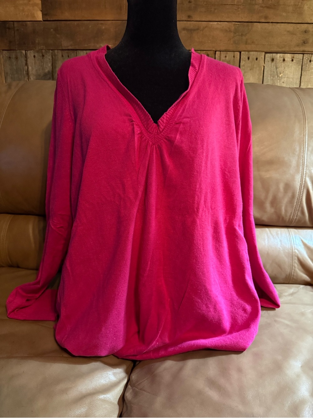 Lane Bryant Bright Fuchsia V-Neck Lightweight Top